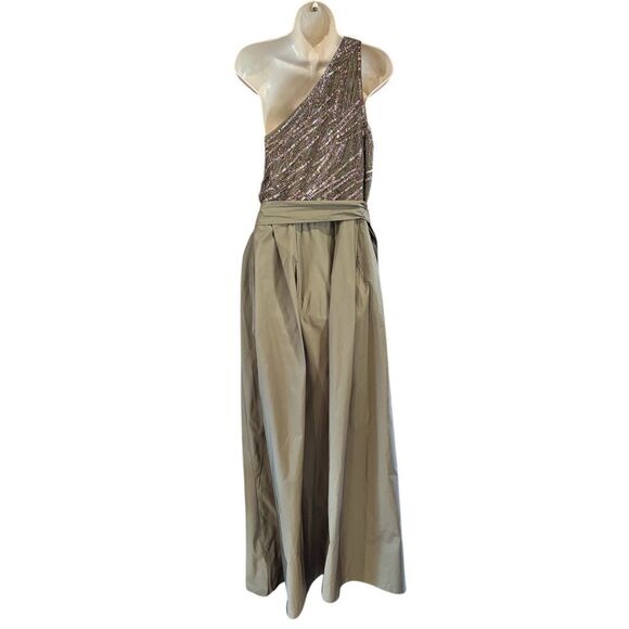 Lauren by Ralph Lauren Beaded Taffeta One-Shoulder Gown in Olive Green NWT Size - Picture 3 of 5